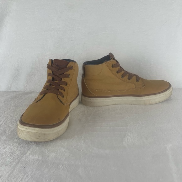 penguin boys mid top tan sneakers size big boys 2.5 casual lace up shoes comfort - Picture 1 of 11